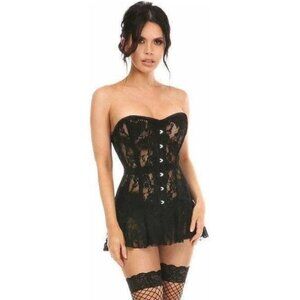 Lavish Black Sheer Lace Corset Dress
